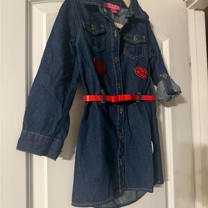 Betsey Johnson Kids Denim shirt dress with Red Details